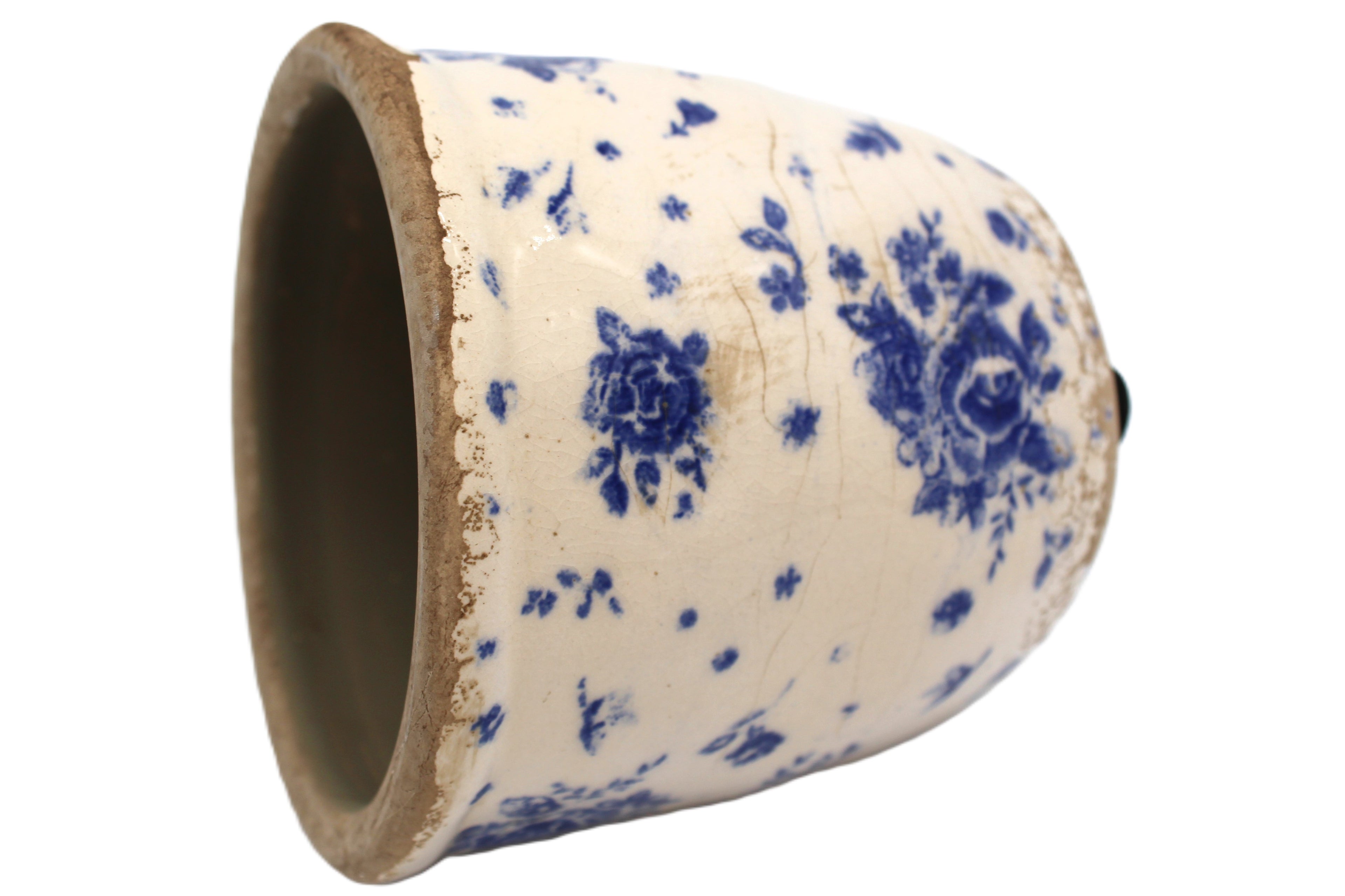 Pot en céramique fleurs bleues Ø 11 x 10 cm