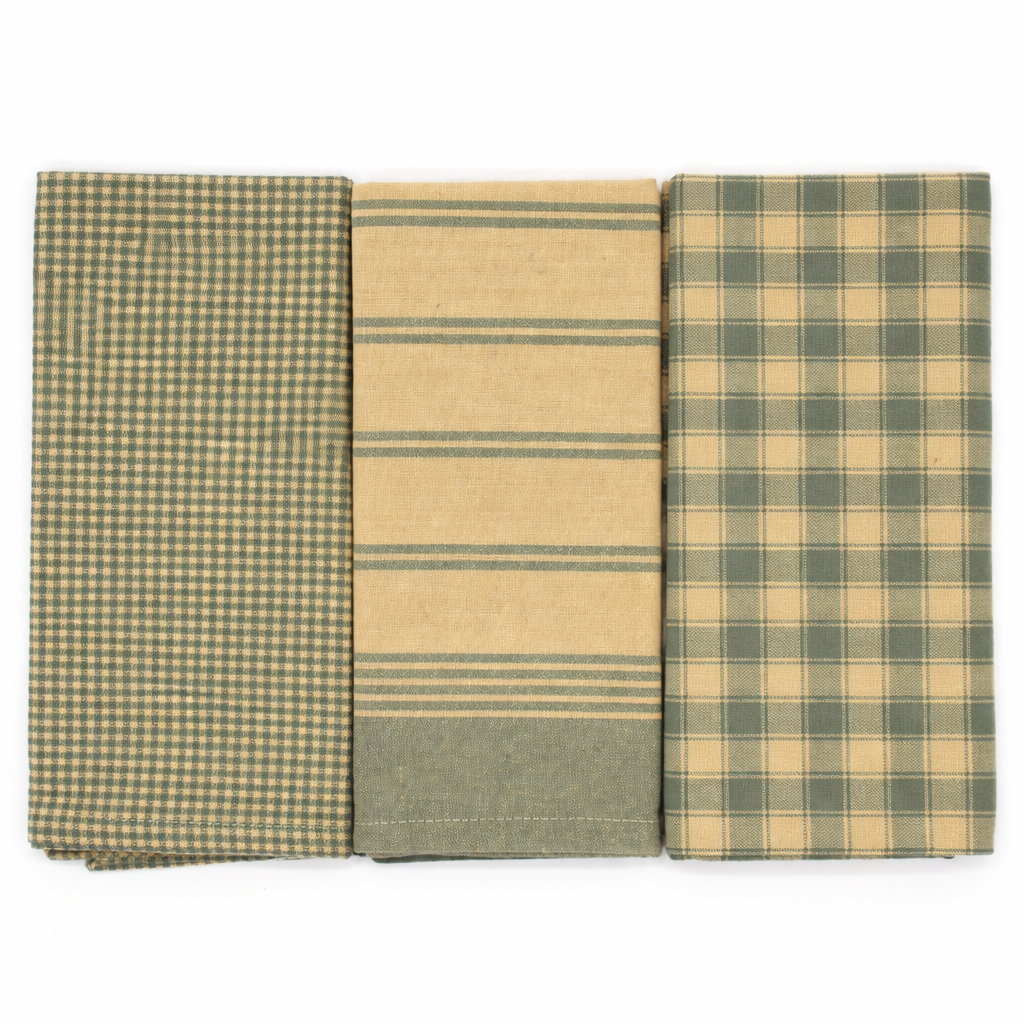 Lot de 3 torchons en coton vert sauge