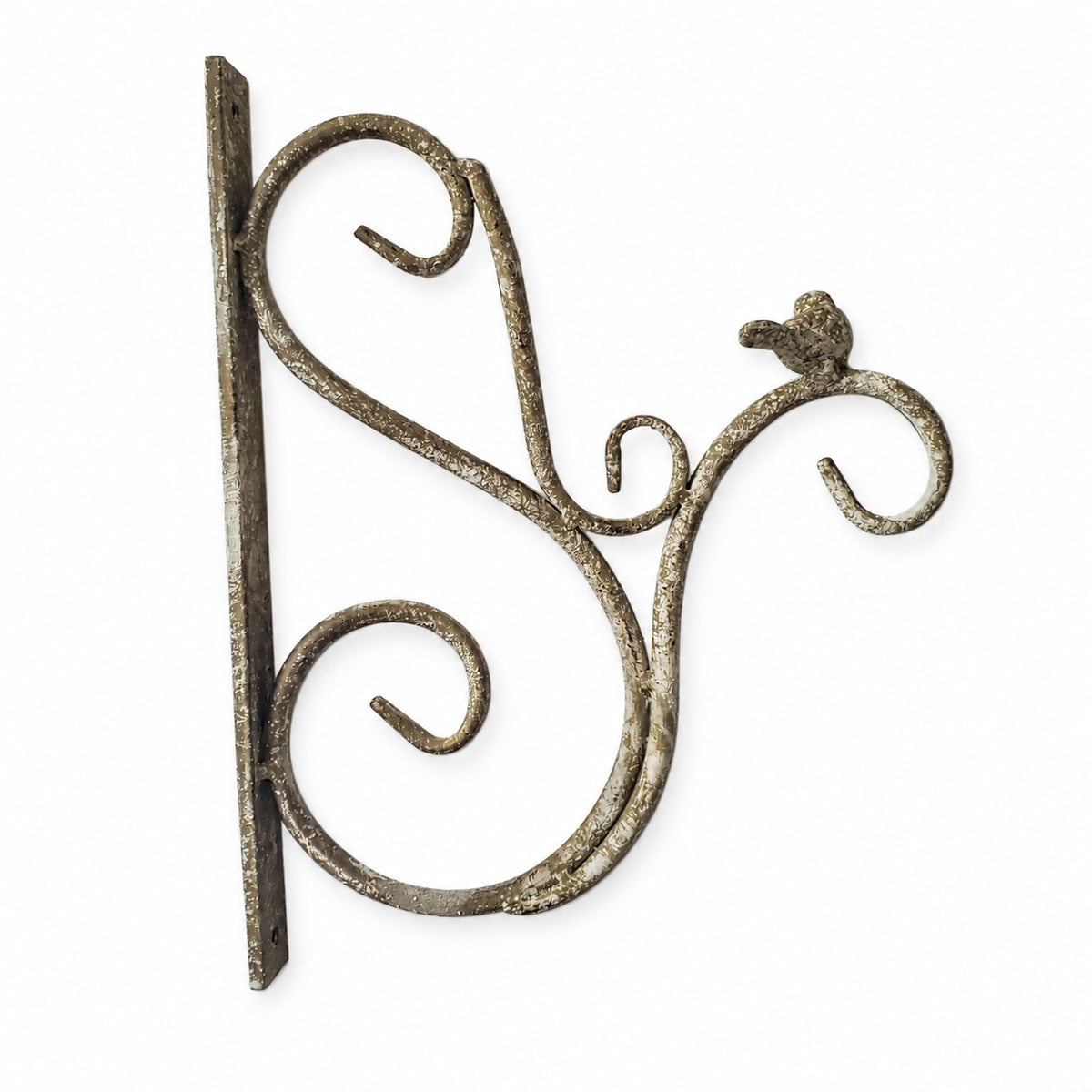 Decorative aged metal wall bracket with bird
