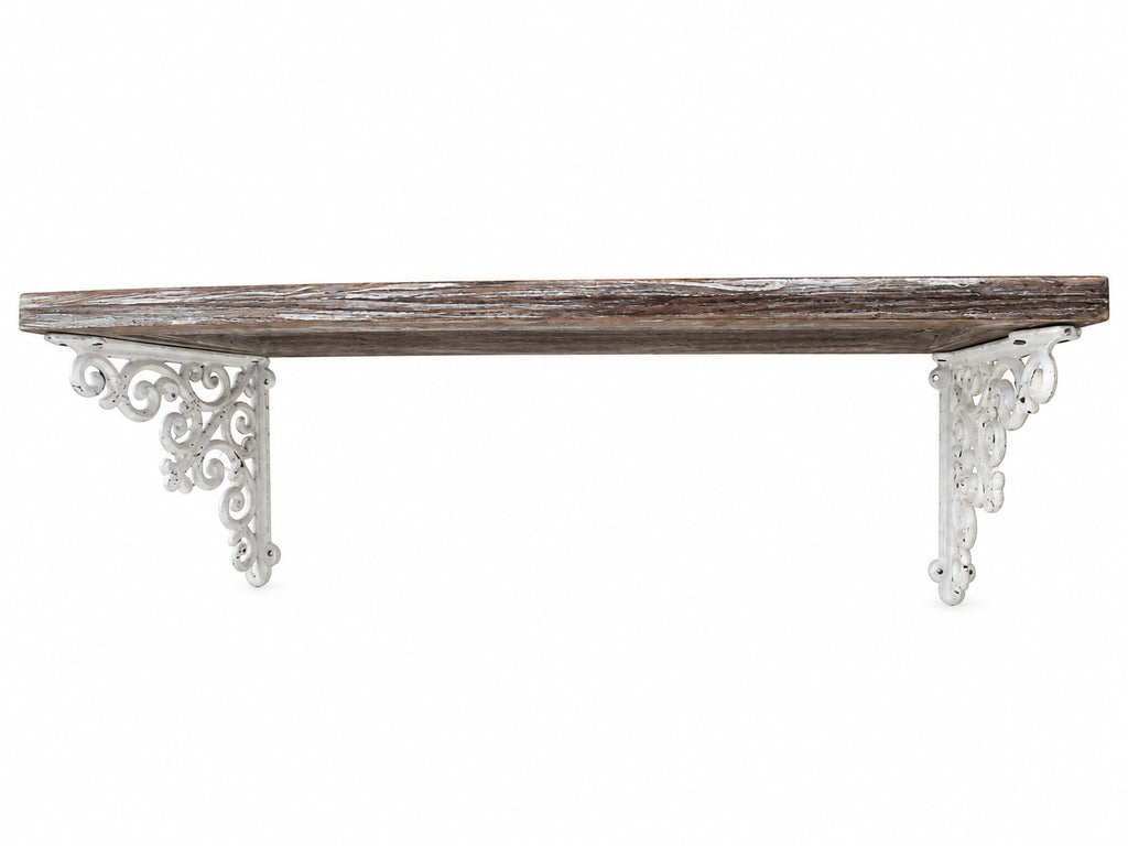 Étagère murale en bois et métal blanc patiné