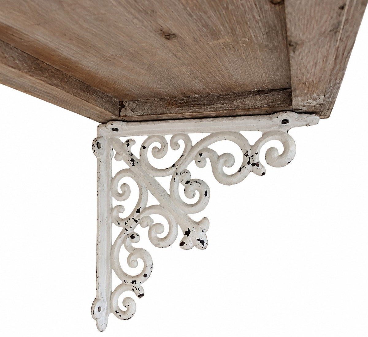 Étagère murale en bois et métal blanc patiné