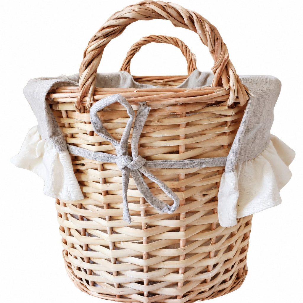 Panier rond en osier et tissu Petit Modèle
