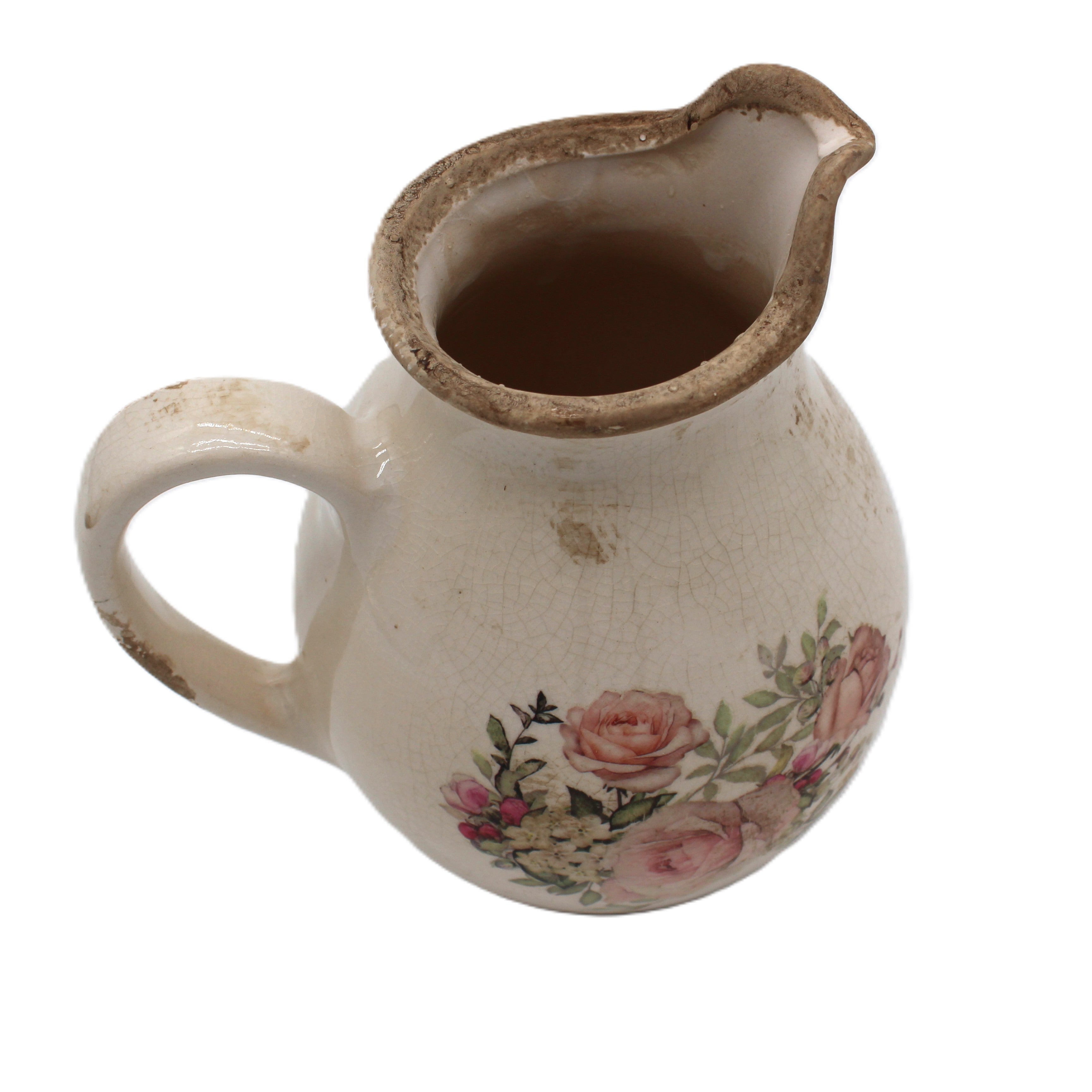 Pichet décoratif céramique  motif roses  campagne chic - Clayre & Eef - Maison Ysance 