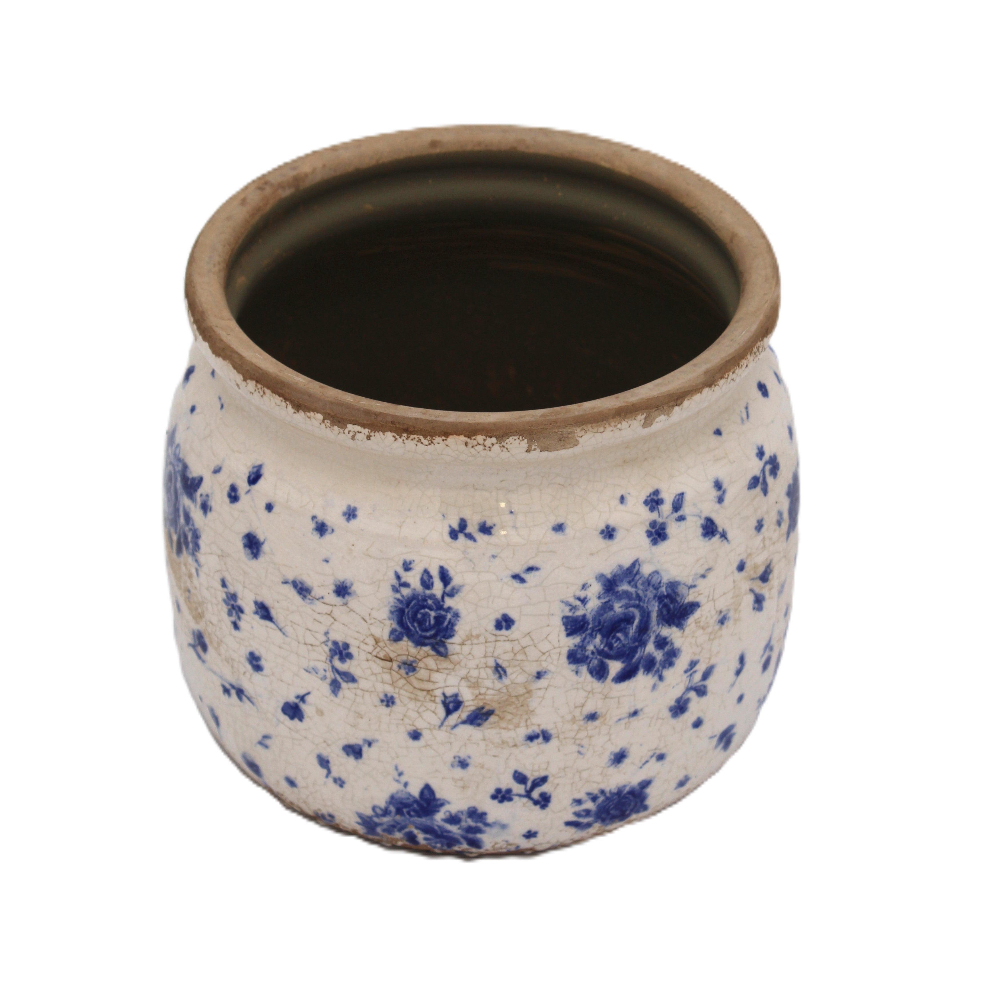 petit pot en céramique à fleurs bleues - campagne chic et maison de charme - Clayre & Eef - Maison Ysance 