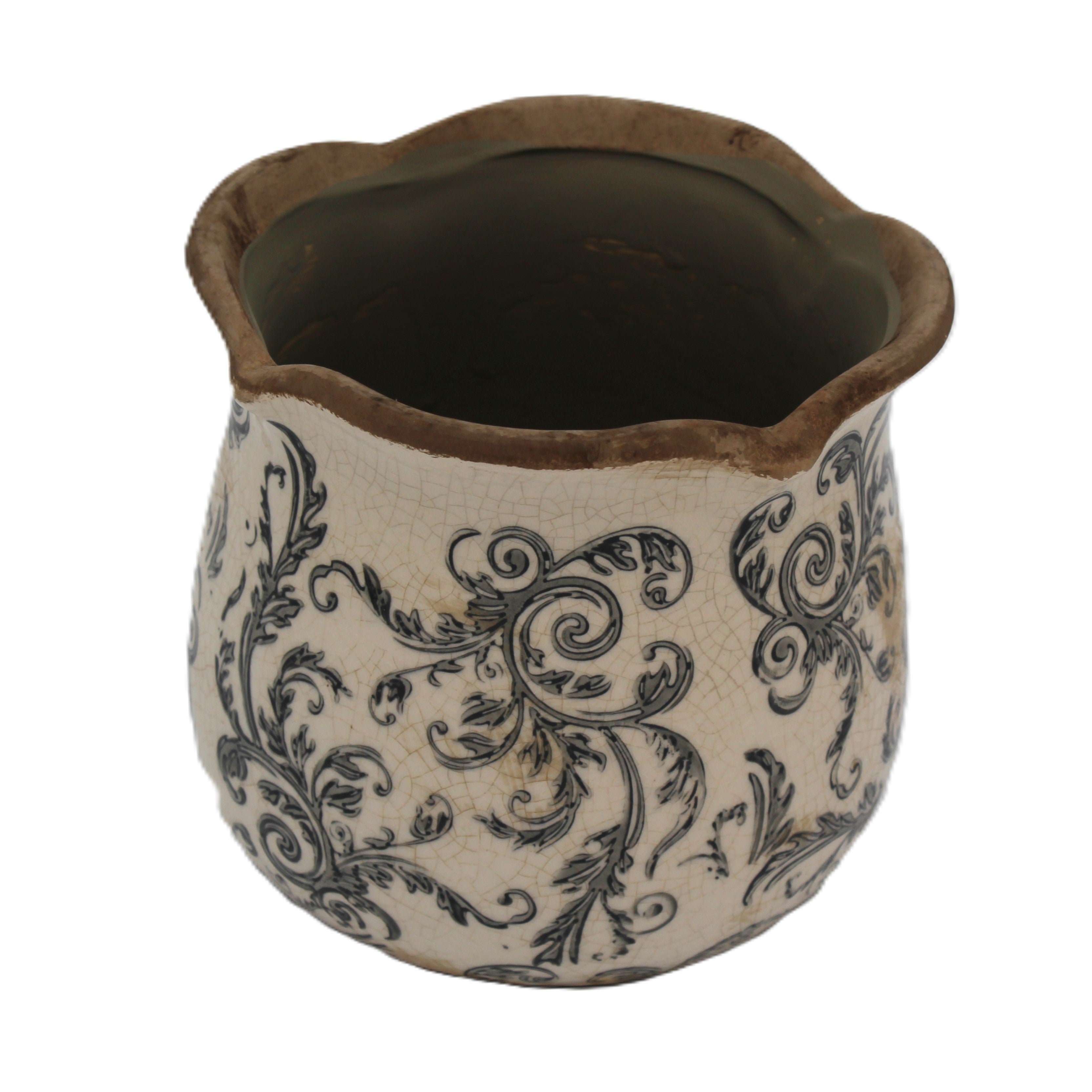 joli pot de fleur en céramique à bord ondulé -décoration campagne chic - maison de charme - Clayre & Eef - Maison Ysance