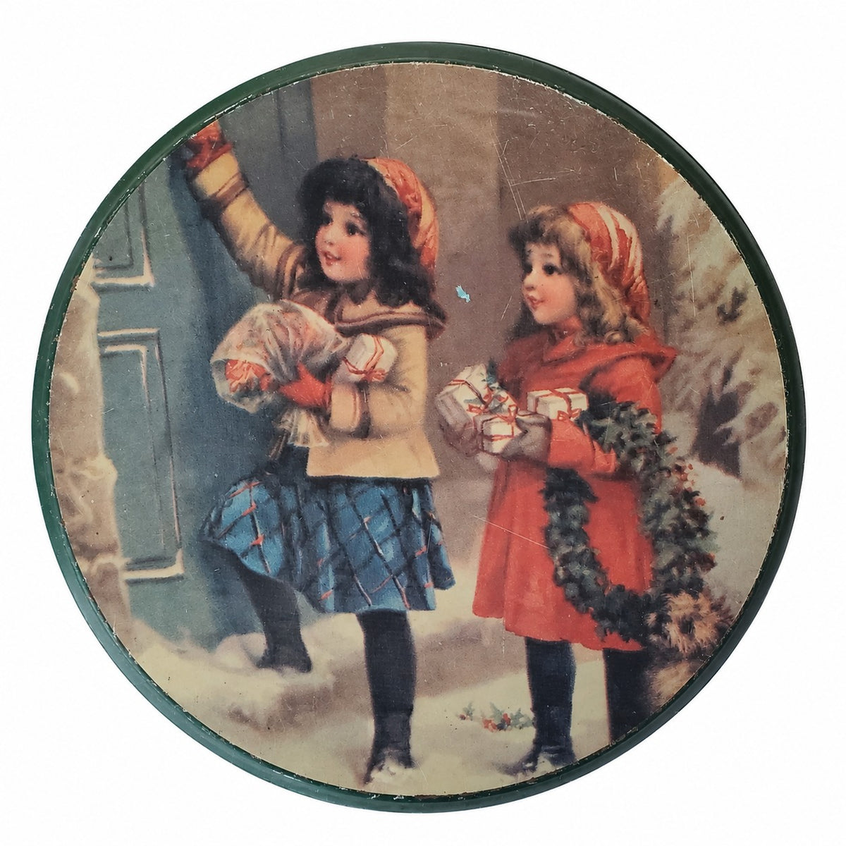 Boîte ronde en métal décor vintage