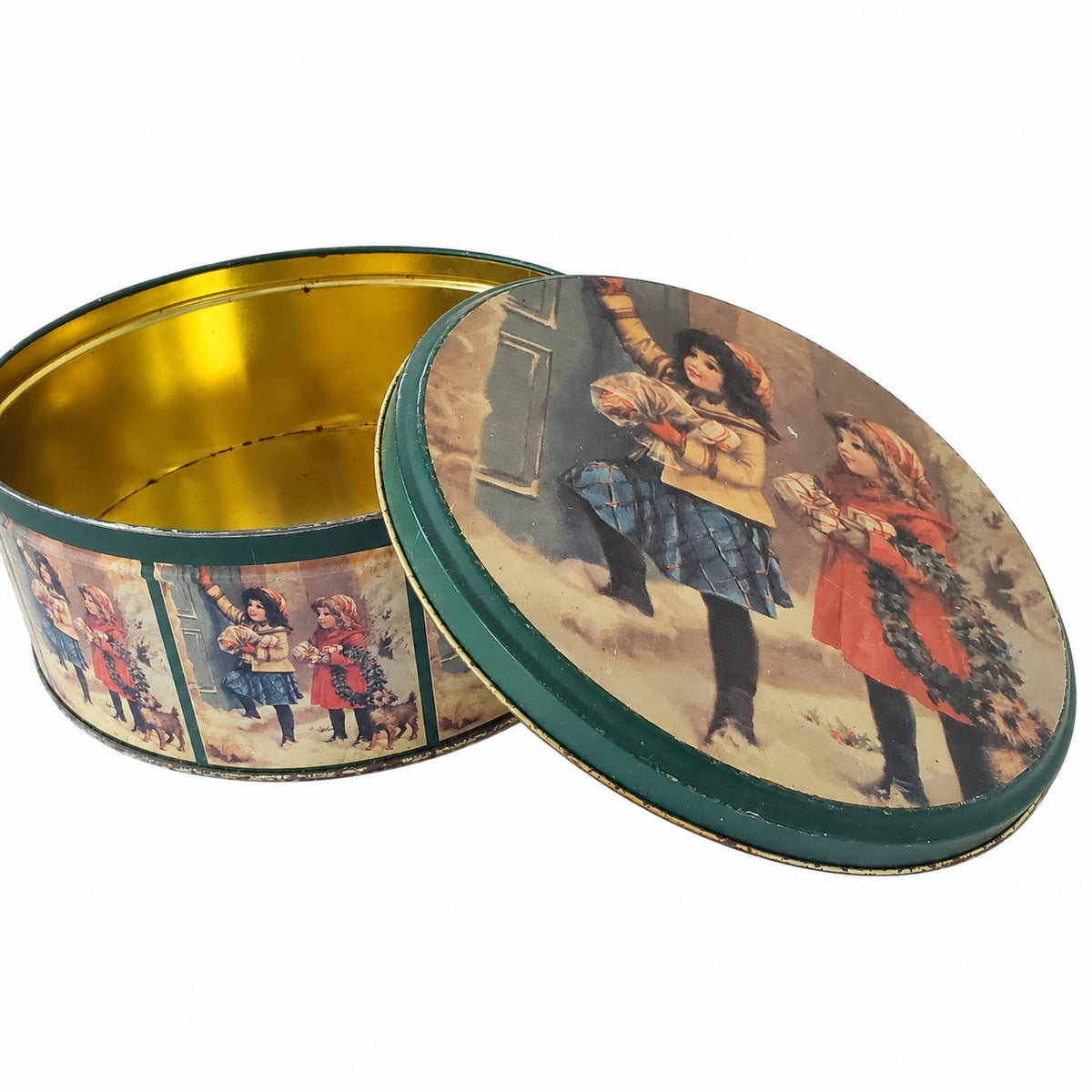 Boîte ronde en métal décor vintage