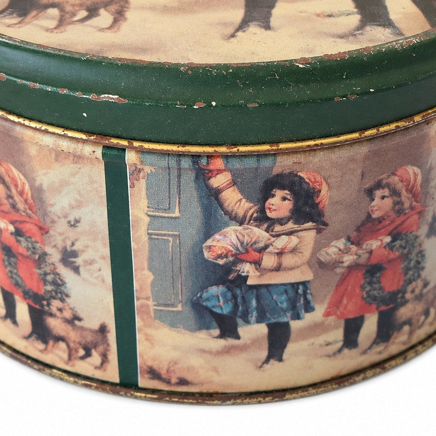 Boîte ronde en métal décor vintage