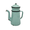 Ancienne cafetière en métal émaillée vert d'eau English cottage