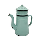 Ancienne cafetière en métal émaillée vert d'eau English cottage