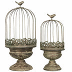 Cloche jardinière en métal vert avec oiseau pour plantes style jardin campagne chic