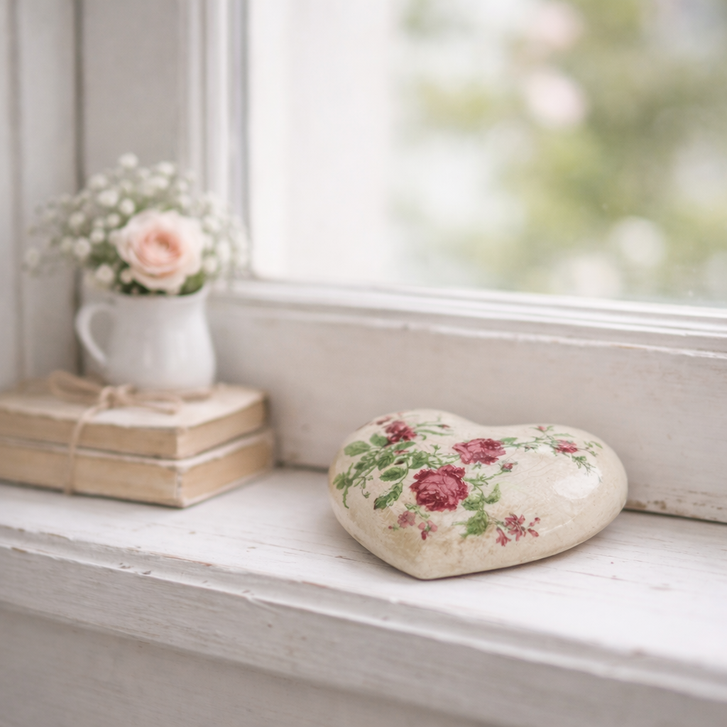 coeur décoratif en céramique floral campagne chic - Clayre & Eef -Maison Ysance