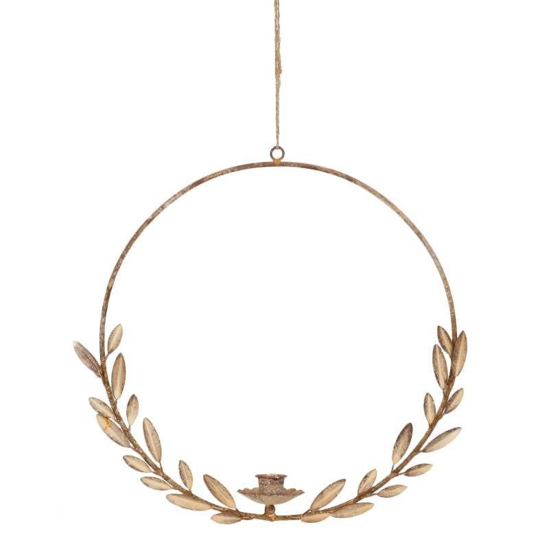 Couronne porte bougie beige en métal style campagne chic pour décoration de table romantique