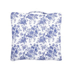 Coussin d’assise blanc et bleu fleuri 40x40 style campagne chic en coton recyclé