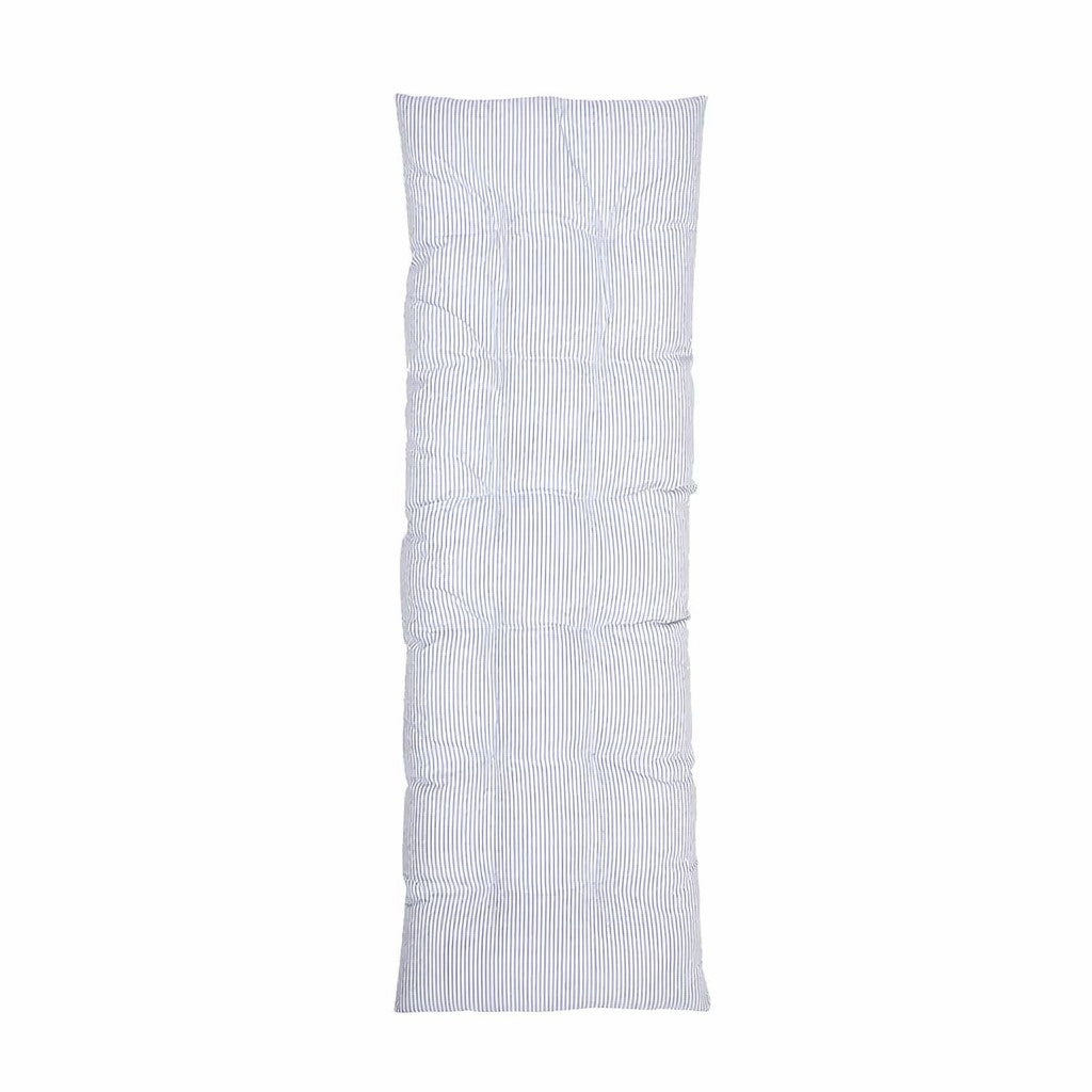 Coussin de banc bleu et blanc 115 cm style campagne chic en textile recyclé
