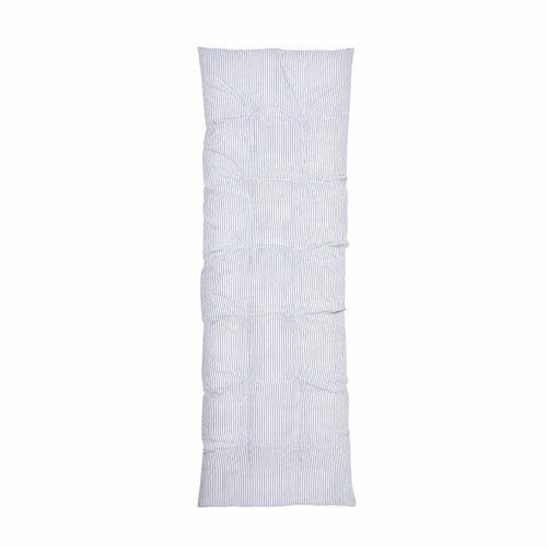 Coussin de banc bleu et blanc 115 cm style campagne chic en textile recyclé