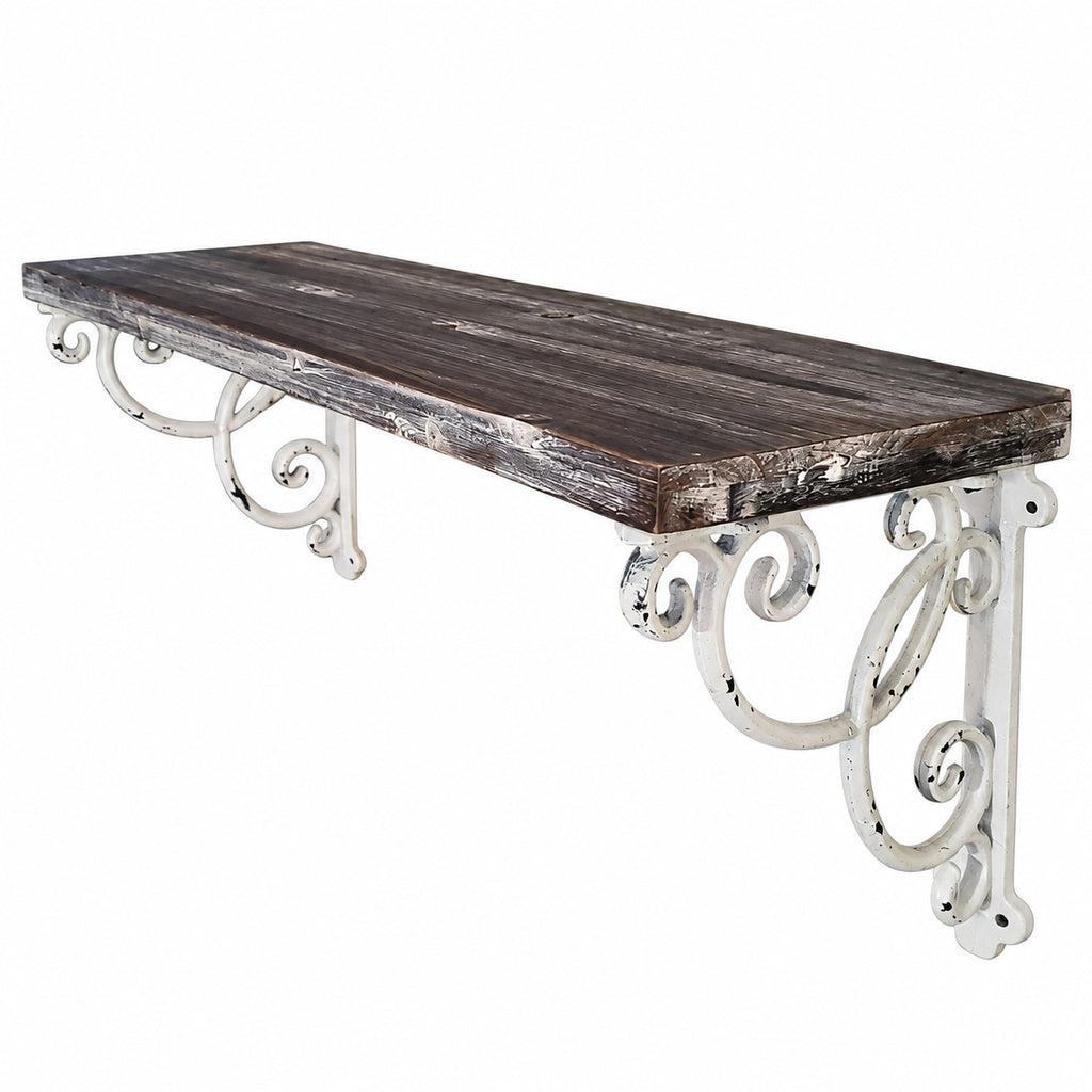 Etagère en bois patiné et métal blanc campagne chic. 
