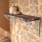 Etagère en bois patiné et équerre en métal shabby chic