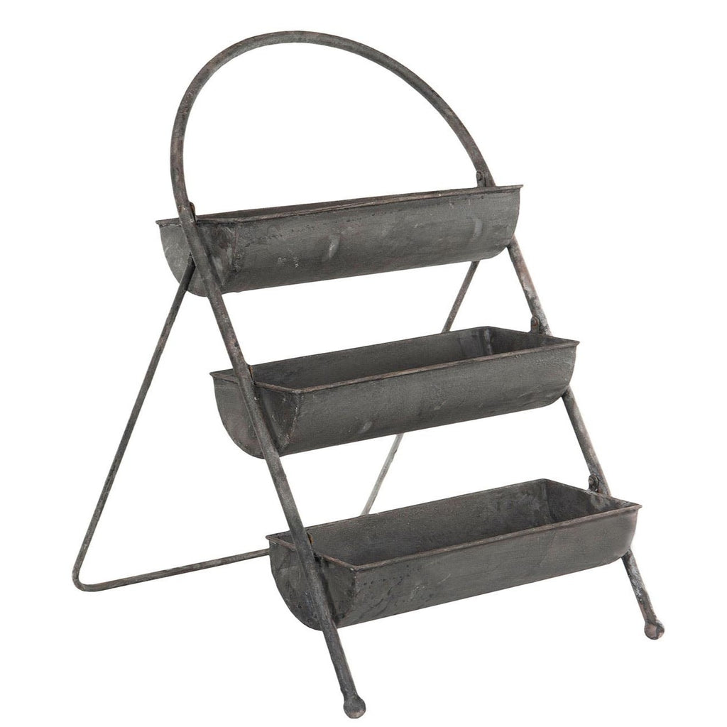 Étagère à plantes en métal gris pour jardin style campagne chic maison de charme