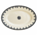 Grand plat ovale ancien Terre de Fer H.B & Cie modèle Gagny à décor floral bleu