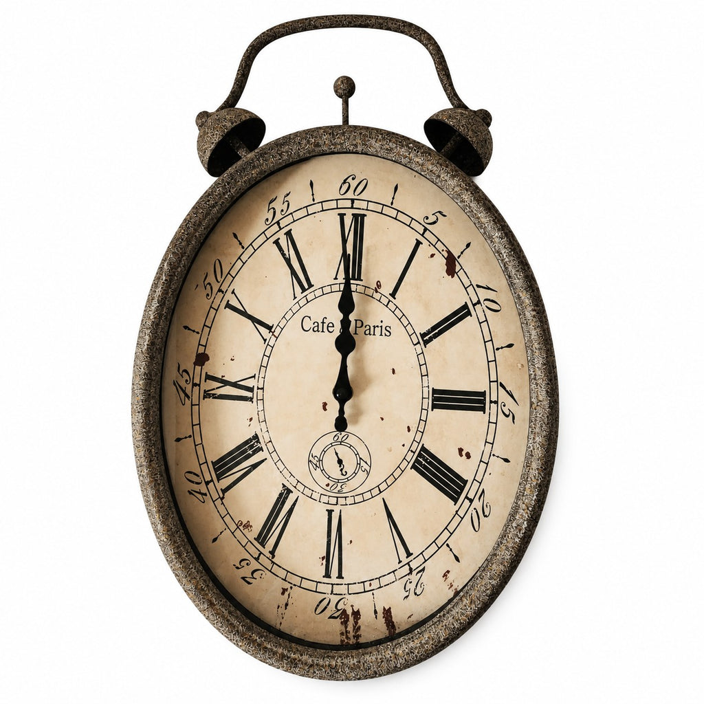 Horloge murale en métal forme réveil ancien avec cadran Café Paris