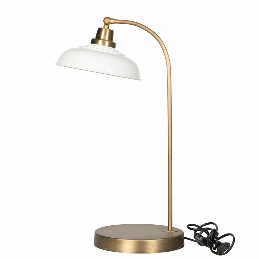 Lampe à poser en métal émaillé blanc avec abat-jour, style campagne chic et maison de charme
