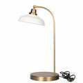 Lampe à poser en métal émaillé blanc avec abat-jour, style campagne chic et maison de charme