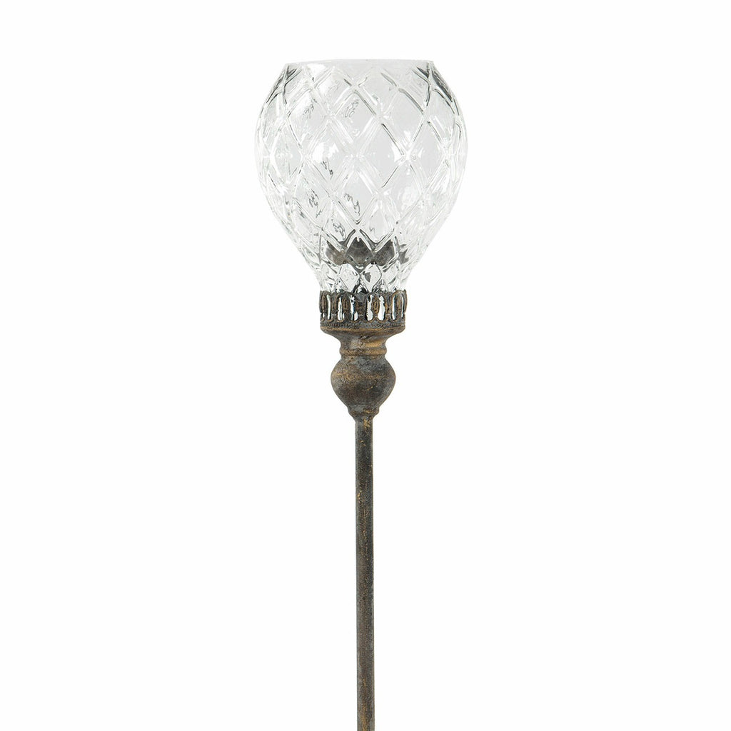 Lanterne sur pique en verre et métal pour jardin ambiance campagne chic et romantique