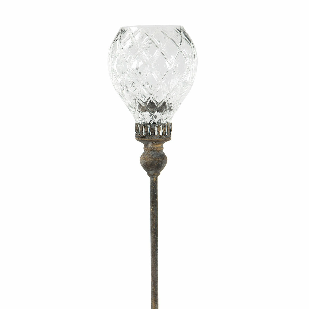 Lanterne sur pique en verre et métal pour jardin ambiance campagne chic et romantique