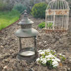 Lanterne en verre et métal vert pour décoration jardin ou terrasse style maison de caractère