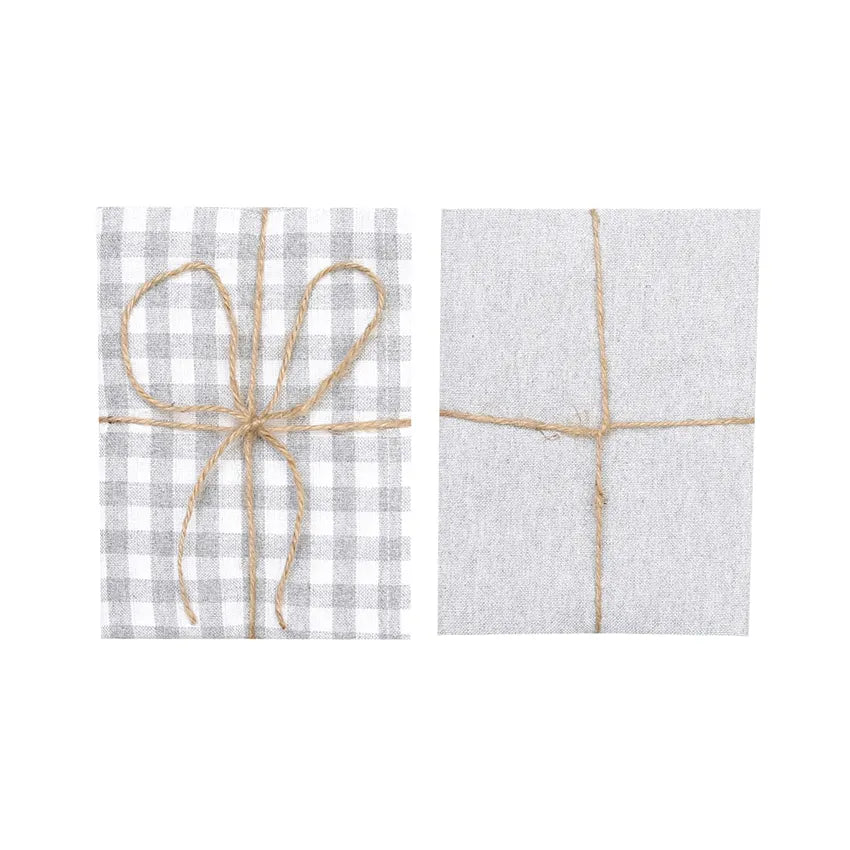 Lot de 2 torchons de cuisine gris clair et blanc