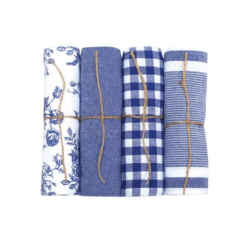 Lot de 4 torchons de cuisine en textile recyclé blanc et bleu (50 x 70 cm)