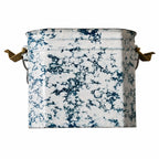 Lunch box ancienne émaillée marbrée blanc et bleu