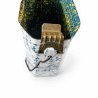 Lunch box ancienne émaillée marbrée blanc et bleu