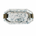Lunch box ancienne émaillée marbrée blanc et bleu