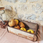 Ancien moule à brique en bois patiné et fer, objet décoratif farmhouse et maison de charme
