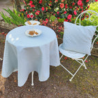 Nappe ronde déperlante vert et blanc 160 cm style campagne chic en textile recyclé