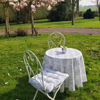 Nappe ronde blanc et gris pour table de cuisine esprit maison de charme campagne chic