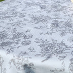 Nappe ronde fleurie en textile recyclée blanc et gris clair (160 cm)