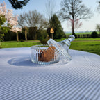 Nappe ronde facile d’entretien à rayures grises et blanches (160 cm)