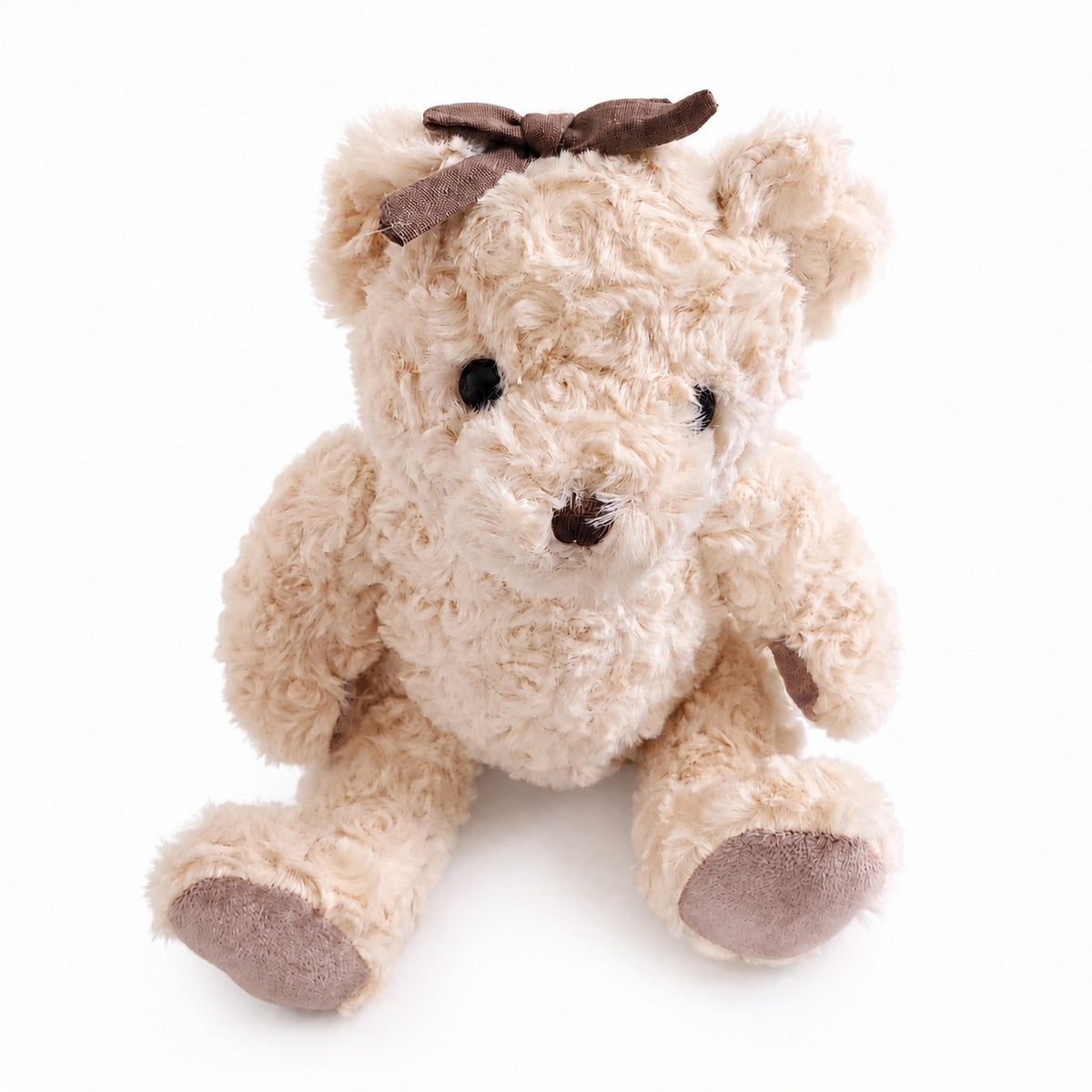 Ours en peluche fille beige écru avec nœud taupe, peluche décorative pleine de douceur.