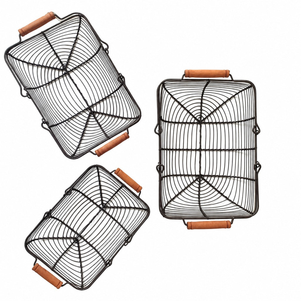 Set of 3 rectangular metal baskets