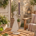 Porte-bougie silhouette de femme en métal patiné, décoration élégante et romantique pour maison de charme.
