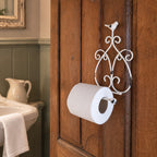 Porte-papier toilettes en métal blanc vieilli, décoration murale romantique esprit shabby chic et maison de charme.