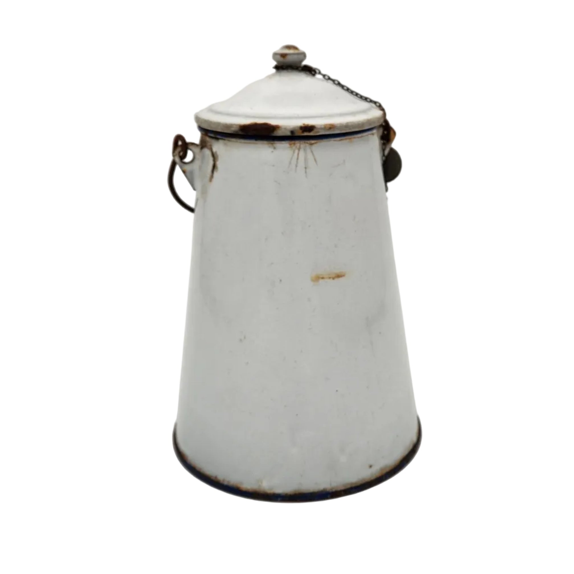 Pot ancien en métal émaillé blanc