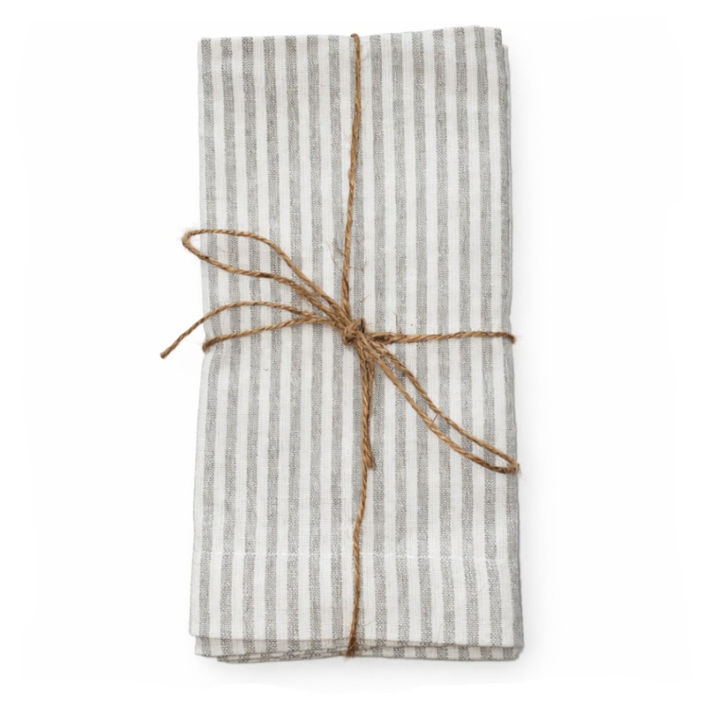 Serviette de table campagne chic rayées gris et blanc