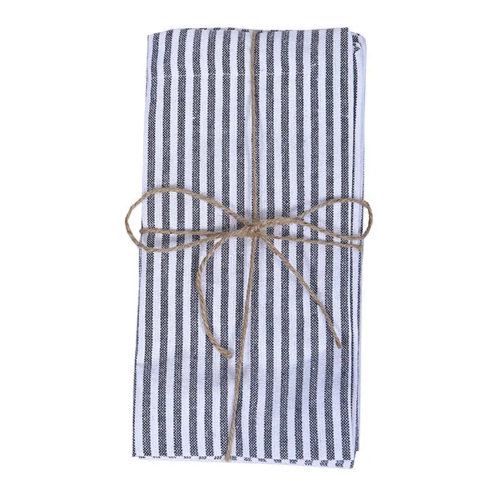 Serviette de table gris foncé et blanc rayée 45x45 en textile recyclé style campagne chic