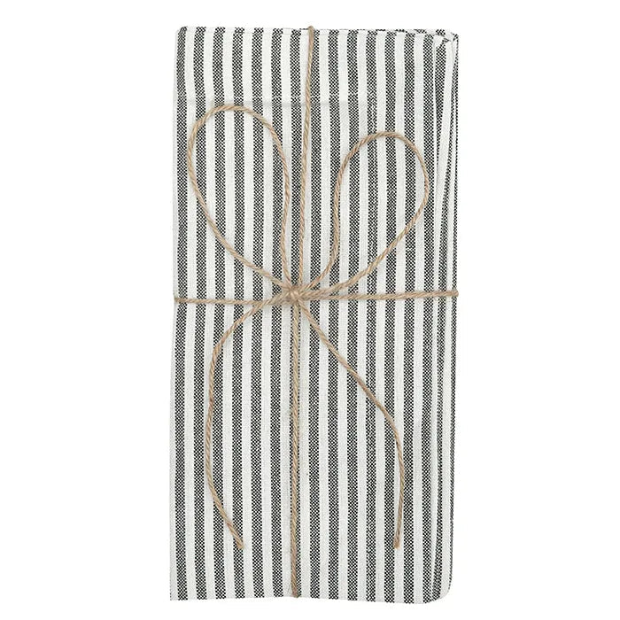 Serviette de table rayée vert olive et beige 45x45 en textile recyclé style campagne chic