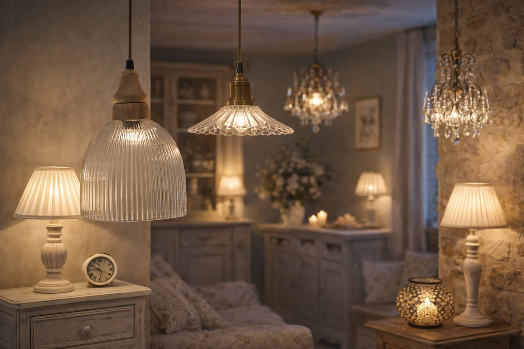 Magnifique luminaire à suspendre en verre et laiton pour un style campagne chic et maison de caractère - Chic Antique - Maison Ysance