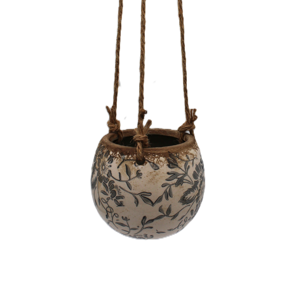 petit pot en céramique à suspendre à fleurs bleues - campagne chic et maison de charme - Clayre & Eef - Maison Ysance 